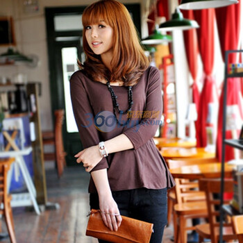 韩都衣舍 韩国T恤秋冬季新品时尚纯色打底七分袖T恤JR1009 FB 咖啡色 M