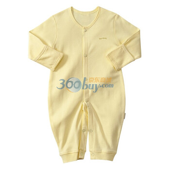 贝贝怡 BA018 宝宝服饰 婴儿纯棉内衣 前开扣连体衣 淡黄 90码