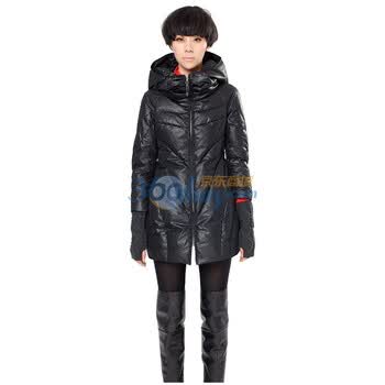 艾橙中长款七分袖带帽记忆面料羽绒服LKD52533 黑色 XL