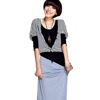 【2011秋季新品】OTHERMIX 袖口收紧 新款秋装黑白条纹卫衣 女 黑色 XL
