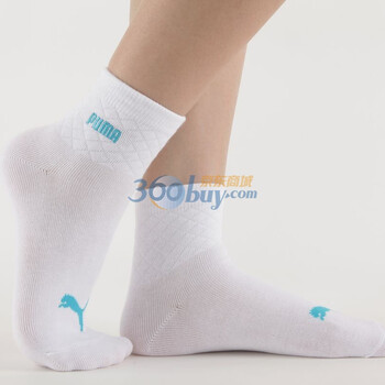 PUMA 彪马 女士绣花运动袜子 精梳棉休闲短袜 漂白-码头蓝 23-25cm