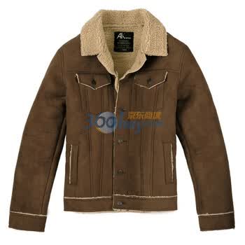 AK男装冬装新品 廘皮羊羔绒飞行保暖棉服10404018 咖啡色 XXL