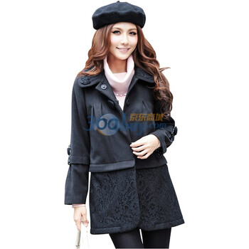 Asinrar 阿西娜女装冬装新款拼接厚毛呢外套(下摆可拆)AW1200 黑色 L