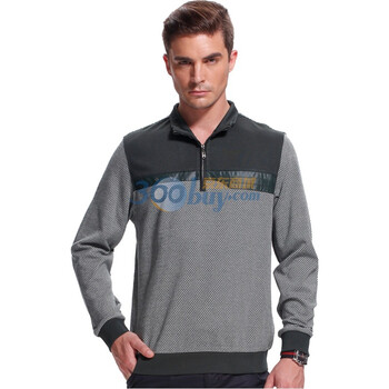 WOHAYO无花优品 男装秋冬新款拼接立领时尚休闲长袖T恤 FK028357 墨绿 XXXL
