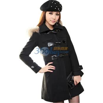 Asinrar 阿西娜女装冬装新款牛角扣带帽加厚毛呢外套AW1191a 黑色 L