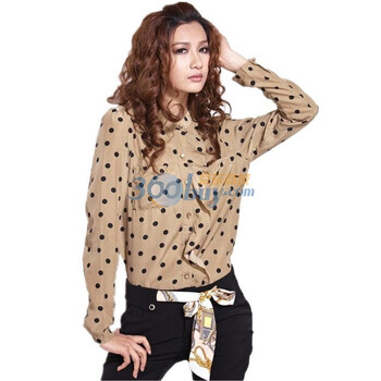露西法兰 女装春装新品雪纺蕾丝边长袖衬衫 XNR-1218 卡其 均码