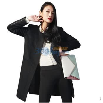 拉维亚 2011新冬装 女毛呢外套英伦风 百搭修身皮毛呢大衣 WW02 黑色 L