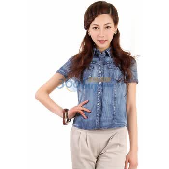 百普拉姿 BIOPLAZM 新春新款女装衬衫牛仔衬衫012221013009 中牛仔蓝 XL