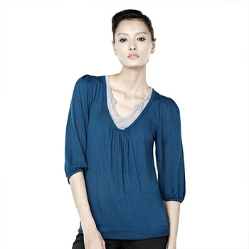 MO&Co.摩安珂 moco 假两件套五分袖T恤M93TST51 63宝蓝 M