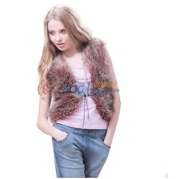 Lure 璐儿 欧美风仿鸵毛短款系带马甲外套LR100017 L