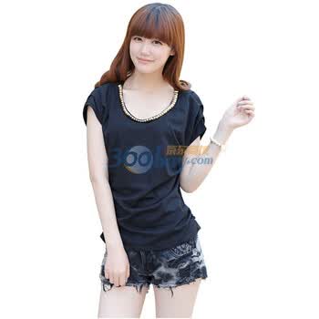 韩宿 2012夏装新品百搭圆领短袖T恤 16-1040 黑色 XL