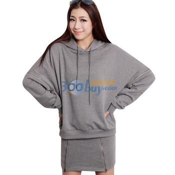 韩都衣舍 韩国女卫衣套装【春季新品】新年春装女拉链连帽卫衣套装HG1039 灰色 M