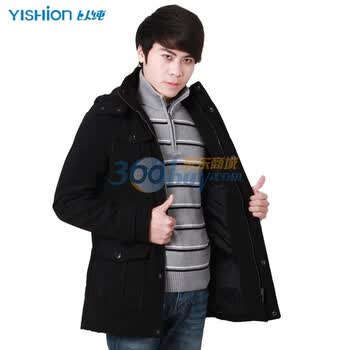 以纯 男装带帽长款大衣61411115TA 原489元 黑色 XL