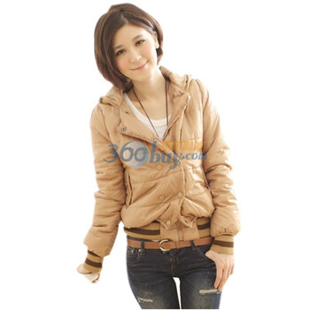 乔伊思JOICE 新品松紧袖双排扣大码短款棉衣1218 卡其色 XXL