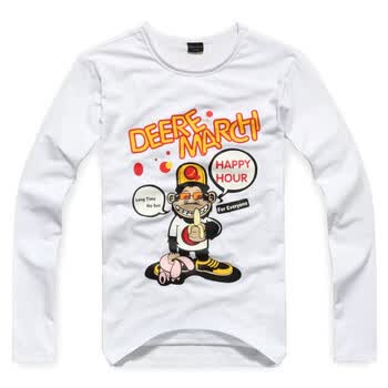 DEERE MARCHI迪尔马奇莱卡时尚卡通印花男士修身长袖T恤DM867 白色 XXXL