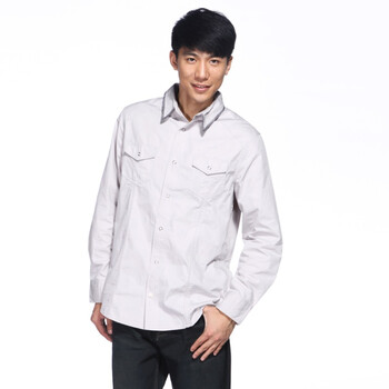 IZOD 秋季新品纯棉暗格纹刺绣小尖领长袖衬衫 3061912110203浅灰XXL(185/102A)