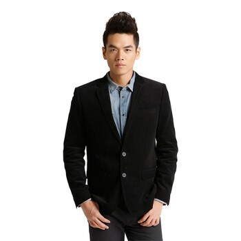 Jack Jones/杰克琼斯 外套 纯棉条绒两粒扣西服B(黑)|211408001010 195/112A/XXXL