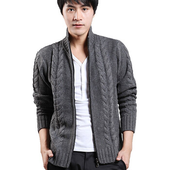 秋冬个性男士条纹开衫拉链毛衣