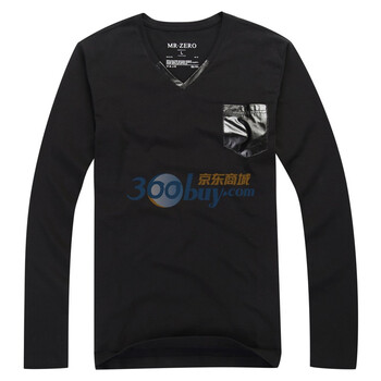 零号男 2012春夏新品 时尚修身口袋装饰V领弹力T恤 AFA0001 01 02 05 黑色 XXL