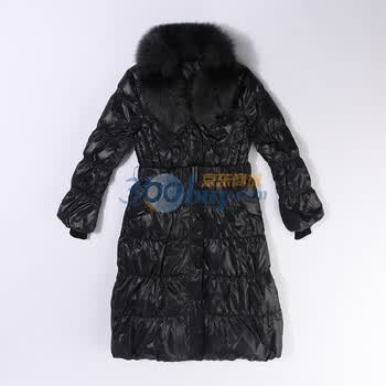 波司登羽绒服 女狐狸毛领腰带修身长款 BR1972 黑色 185/104A(XXXL)