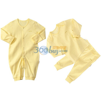 贝贝怡（bornbay） ZH023 宝宝服 宝宝春季纯棉套装婴儿连体衣+活动肩内着服套装 018 085 086 淡黄 90码