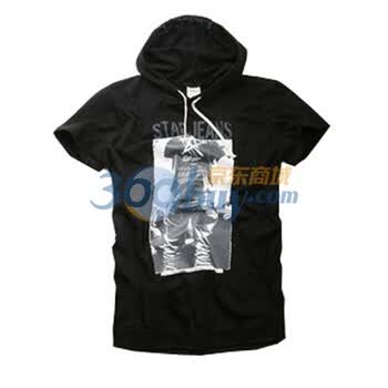 TUOYI2011夏装热卖韩版经典世献印花多色个性时尚百搭连帽短袖T恤W126 黑色 185/105(XXL)