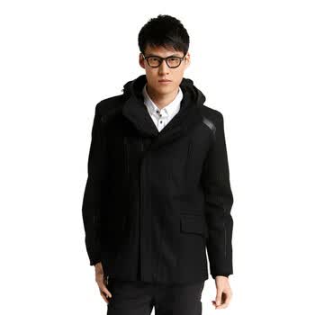 Jack Jones/杰克琼斯 外套 含羊毛连帽呢子外套P(黑)|211427030010 195/112A/XXXL
