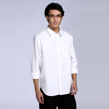 IZOD 秋季新品纯棉长袖休闲男士商务衬衫 1061912108100白色系XXL(185/102A)