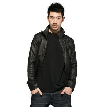 圣迪奥 sdeerhe 男装春装修身防风拼接短款夹克黑2172227 黑色 XL