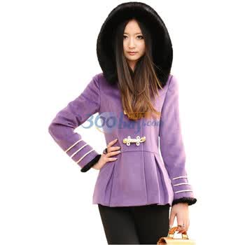 2011 新品 韩版 宋雪/原创女装拿破仑带帽毛呢大衣外套 紫罗兰 L/XL