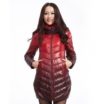 红迪丝 长款女装羽绒服 修身渐变外套女 1104612 红色 XXL