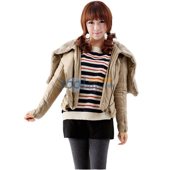 韩都衣舍 韩国秋冬季新品女带帽棉服DF1045 米色 L