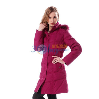 雪中飞羽绒服 女中长款染色毛帽 XR8108 酒红色 185/104A(XXXL)