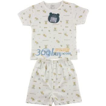 巧尼熊 宝宝服饰 小童短袖短裤肩开内衣夏季套装 3022 印黄 90码