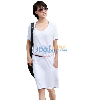 艾米 AMII 品牌 圆领短袖纯色休闲女装连衣裙11110333 白色 L