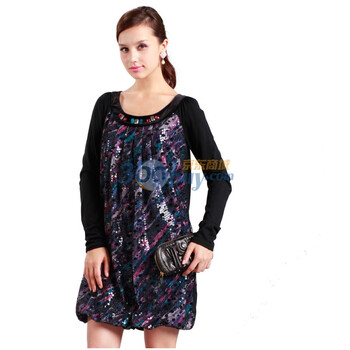 yigue/亦谷2011春秋款直筒连衣裙 20213W8014 紫色 XL