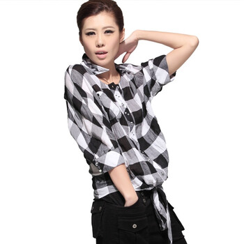 纳帕佳 lapargay 春装格仔压皱衬衫LE331129 花色 M