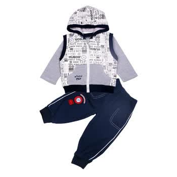 安宝儿 男童 女童 宝宝 交响曲三件套 外套 裤子 马夹 打底衫 A8412 浅灰色 12M/73