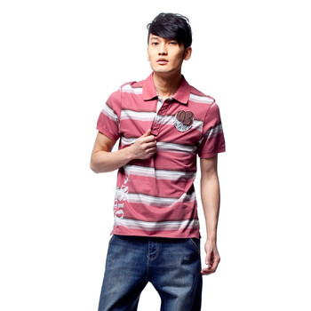 KAMA卡玛 男士翻领polo条纹短袖T恤1215331 暗红 XXL