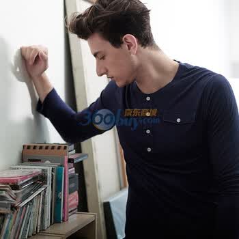 NOP 男装 冬季新品天然纤维圆领长袖T 0070000110深蓝色XXL