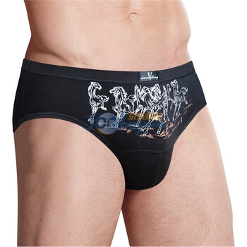 维迪龙 竹纤维男士烫银骏马奔腾印花 三角内裤 吸湿透气 黑色 3XL