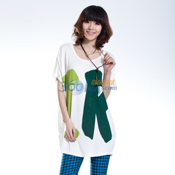 维妮 VINEY 安致儿系列夏季新款女装大码蝙蝠衫TR字母时尚短袖T恤72005 白色 均码