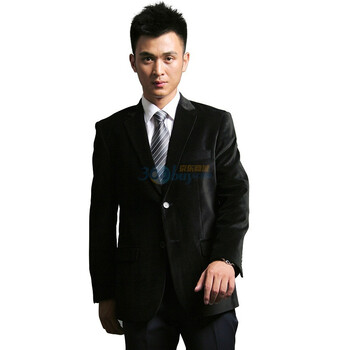 【V3 MAN】时尚帅气平领款丝绒男士修身单件西服3012黑色 185/100A（54）