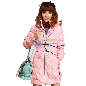 ranzukiy瑞卡依 冬装新品 双拉链束身亮面 女士 中长羽绒服WL18102 粉红 L/170
