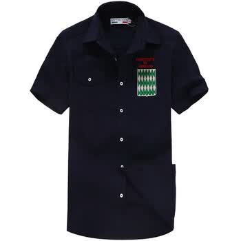 HYDROGEN男装新品 兰博基尼正品 都市休闲 绣标全棉修身短袖衬衫[C1022] 深蓝色 XL