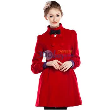 依迪菲 IDF 双排扣羊毛休闲毛呢大衣外套FWN1111 1J/庞贝红 175/96A(XL)