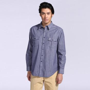 IZOD 2011新品纯棉条纹长袖男士休闲衬衫 1061912103601暮蓝色XXL(185/102A)