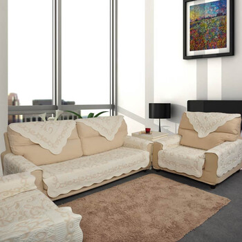 MAXHOME|美客居 三人坐垫70x180CM 纯棉素色绣花防滑沙发垫 雅白