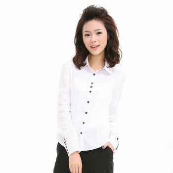 蒂娜莉莎 秋冬新品长袖衬衫 女装百搭修身白色长袖衬衫8127 本白色(01) XL