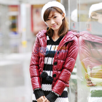 言若 女装亮面加厚外套棉衣 棉服 MO102903 红色 L